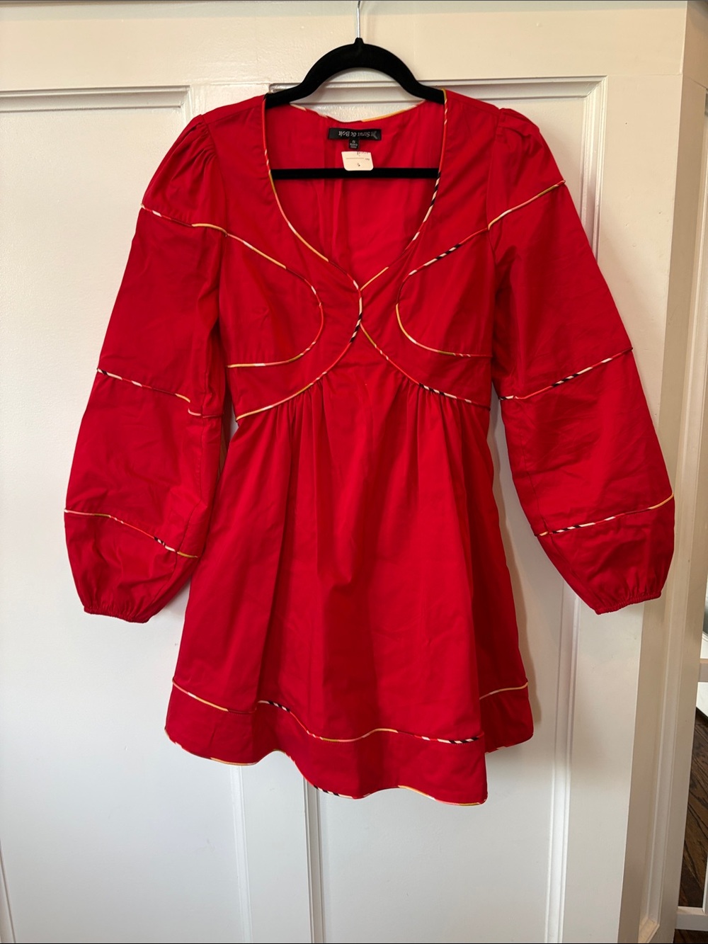 Red Mini Dress with Colorful Trim